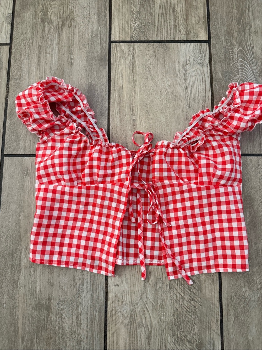 Red Gingham Tie-Front Off the shoulder Crop Top - Women